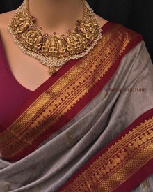 ASH COTTON SILK SAREE WITH MANGO BORDER.