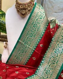 RED ART SILK SAREE WITH GREEN BORDER