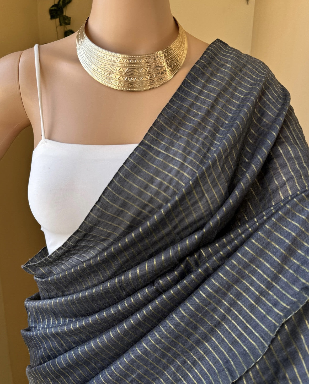 GREY STRIPES COTTON SAREE