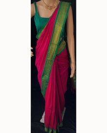 RANI PINK SILK COTTON SAREE WITH GREEN BORDER