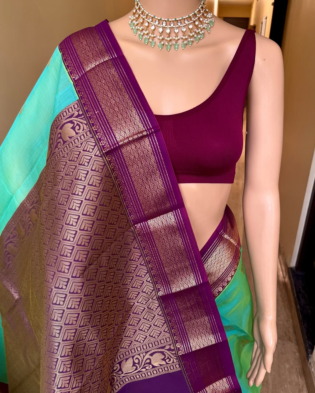TURQUOISE BLUE KORA COTTON SAREE