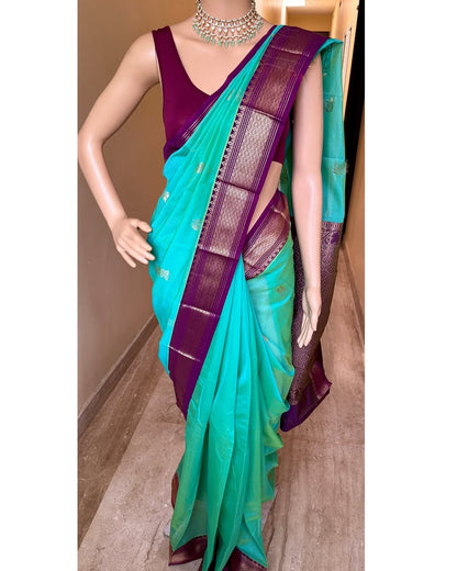 TURQUOISE BLUE KORA COTTON SAREE