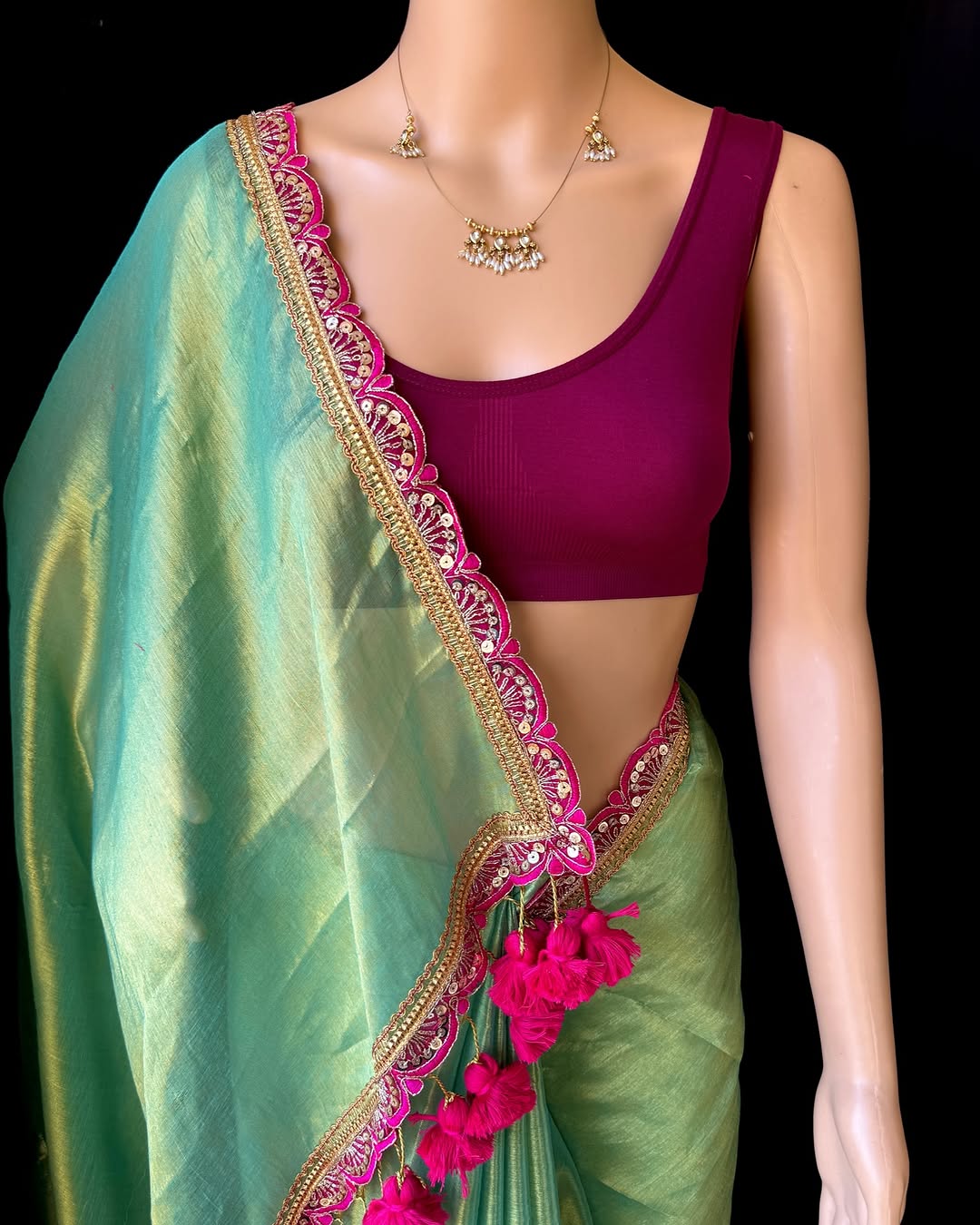 PASTEL GREEN METTALIC TISSUE SAREE
