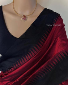REDDISH MARRON COTTON SILK SAREE WITH TEMPLE BORDER