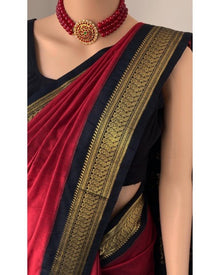 REDDISH MARRON COTTON SILK SAREE WITH BLACK BORDER