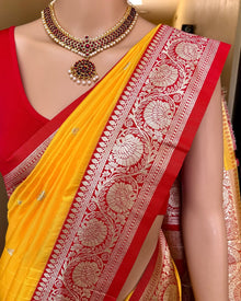 YELLOW ART SILK SAREE WITH RED BORDER