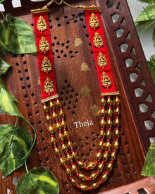 LAKSHMI 3 LAYERED MALA WITH BOLD RED VELVET WORK NECK PIECE
