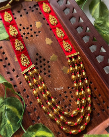 LAKSHMI 3 LAYERED MALA WITH BOLD RED VELVET WORK NECK PIECE