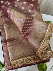 ROSE GOLD SOFT CRUSH TISSUE SAREE WITH ZHALA LACE