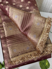 ROSE GOLD SOFT CRUSH TISSUE SAREE WITH ZHALA LACE