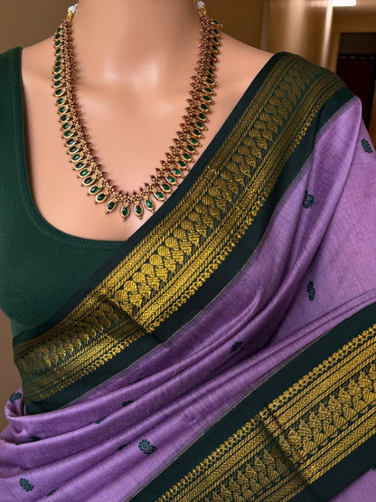 LAVENDER SILK SAREE TRADITIONAL GREEN BORDER