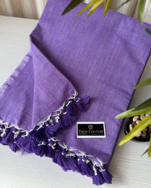 LILAC BLUE PLAIN KHADI COTTON SAREE