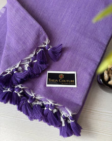 LILAC BLUE PLAIN KHADI COTTON SAREE