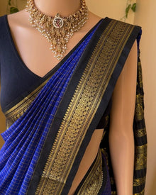 PEPSI BLUE CHECKS COTTON SILK SAREE WITH BLACK BORDER