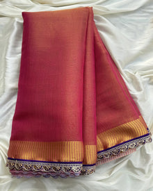 PINK GOLD TISSUE LACE SAREE