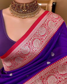 VIOLET ART SILK SAREE WITH RED BORDER