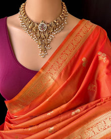 ORANGE RED SMALL BORDER ART SILK SAREE