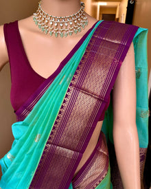TURQUOISE BLUE KORA COTTON SAREE