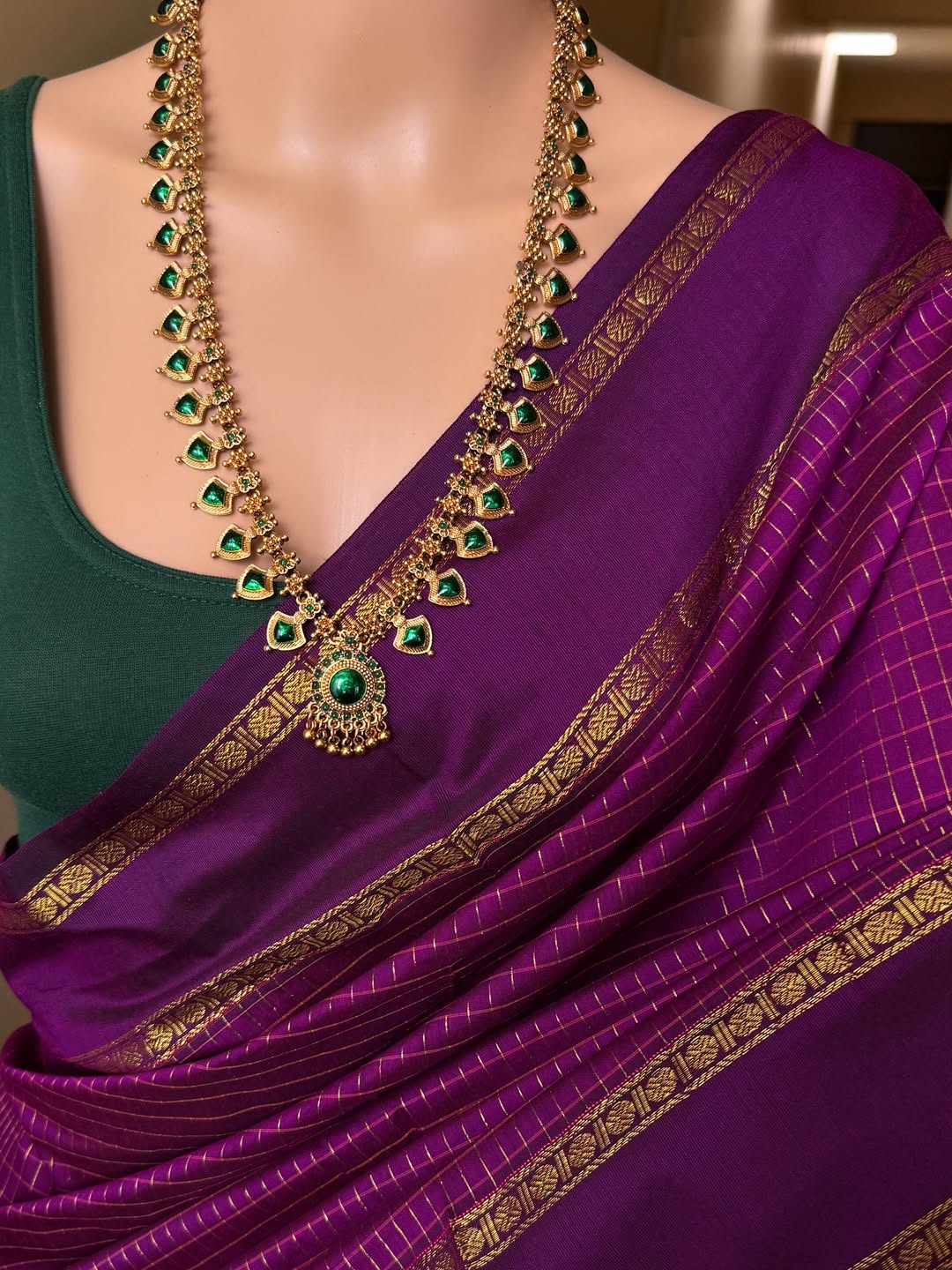 MAGENTA KATTAM COTTON SILK SAREE WITH RUDRAKSHA BORDER