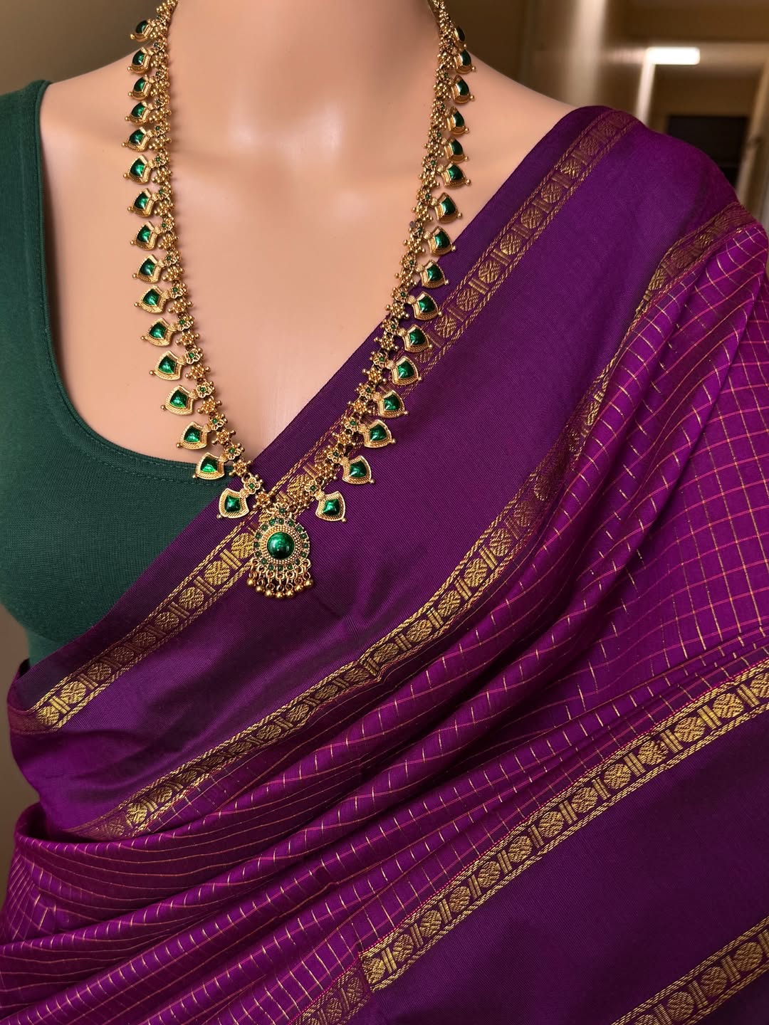MAGENTA KATTAM COTTON SILK SAREE WITH RUDRAKSHA BORDER