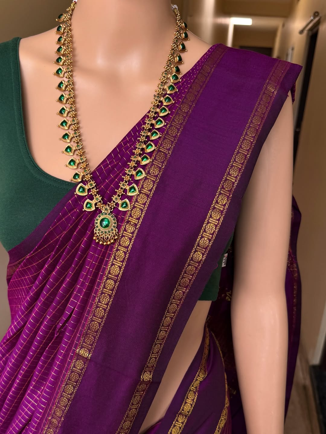MAGENTA KATTAM COTTON SILK SAREE WITH RUDRAKSHA BORDER