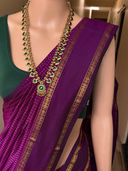 MAGENTA KATTAM COTTON SILK SAREE WITH RUDRAKSHA BORDER