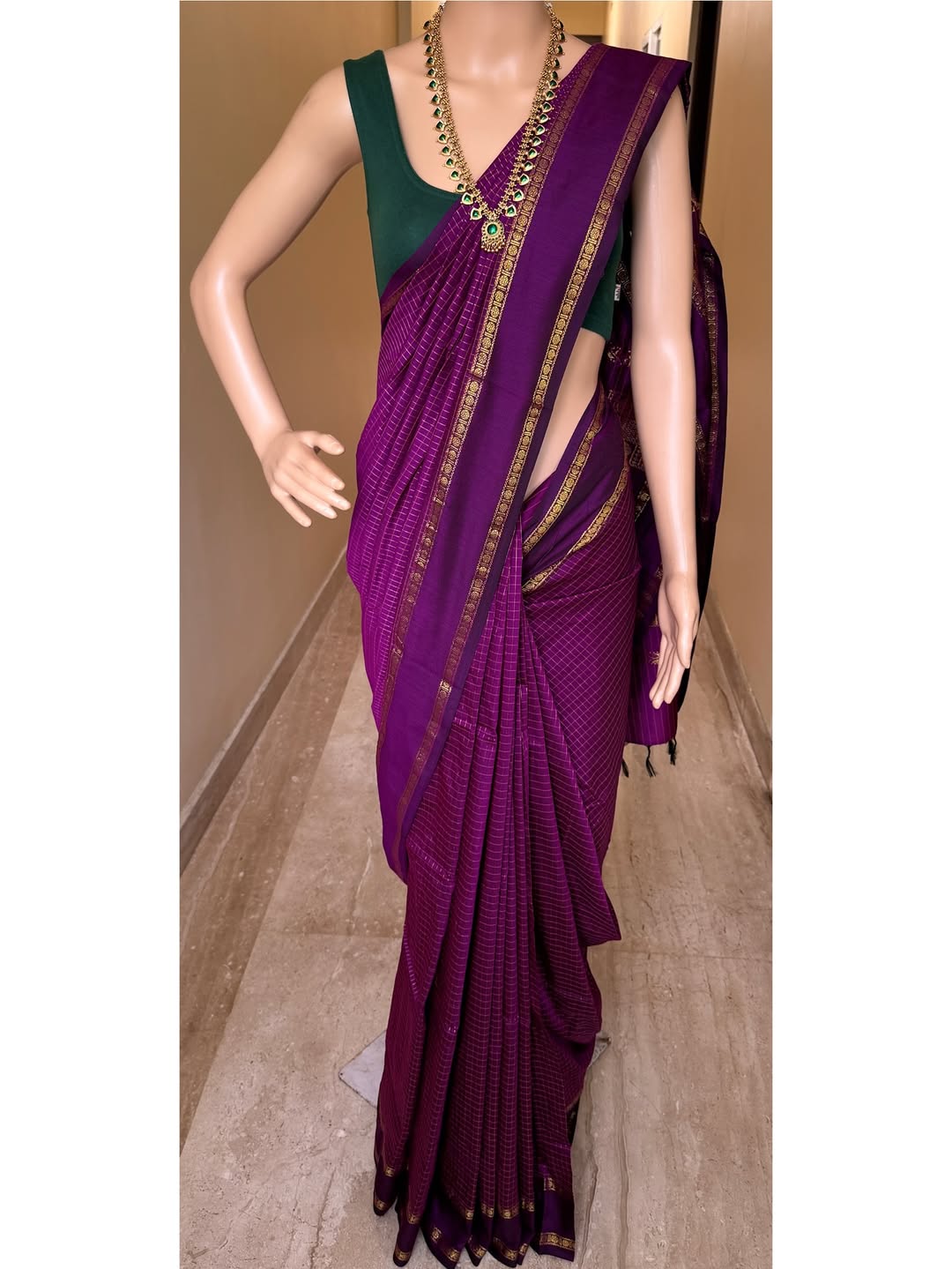 MAGENTA KATTAM COTTON SILK SAREE WITH RUDRAKSHA BORDER