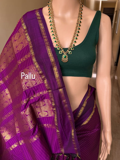 MAGENTA KATTAM COTTON SILK SAREE WITH RUDRAKSHA BORDER