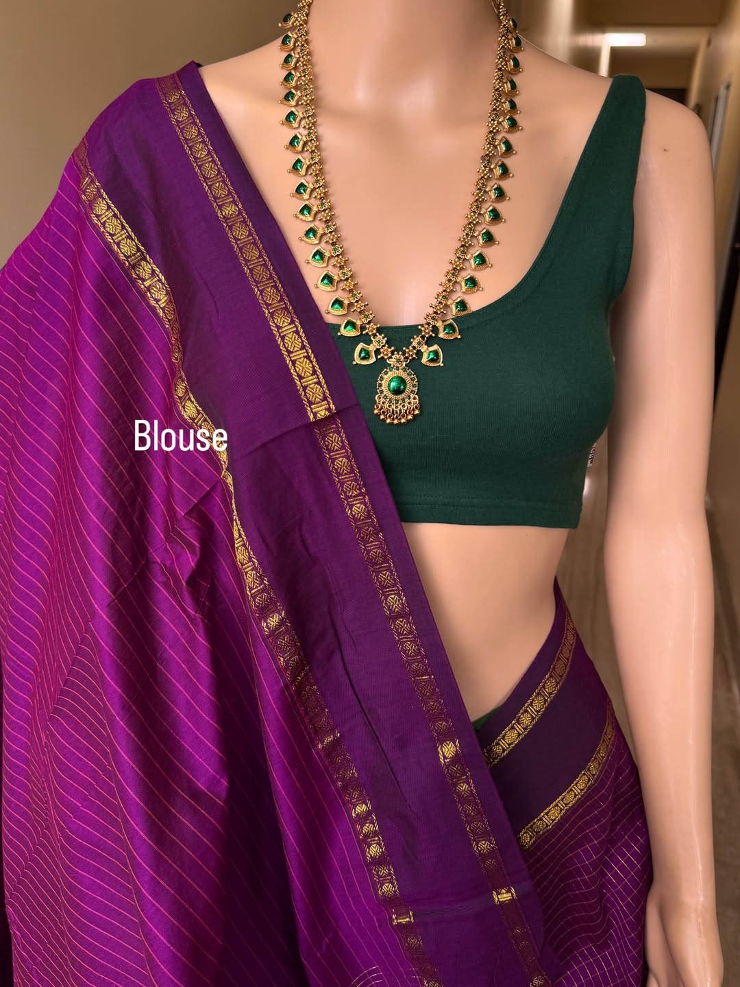 MAGENTA KATTAM COTTON SILK SAREE WITH RUDRAKSHA BORDER