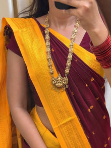 MAROON TRADITIONAL COTTON SILK SAREE WITH GOLDEN YELLOW BORDER