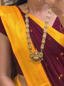 MAROON TRADITIONAL COTTON SILK SAREE WITH GOLDEN YELLOW BORDER