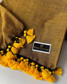 MUSTARD PLAIN KHADI COTTON SAREE