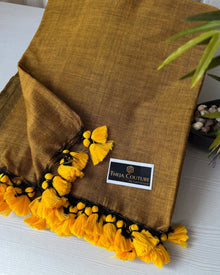 MUSTARD PLAIN KHADI COTTON SAREE