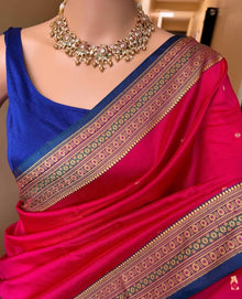 RANI PINK SATIN SILK SAREE WITH BLUE BORDER