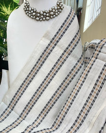 WHITE COTTON SAREE STRIPES