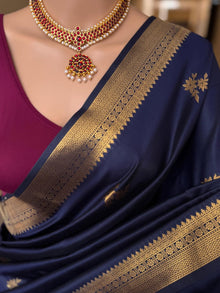 NAVY BLUE ART SILK SAREE WITH GOLDEN ZARI BORDER