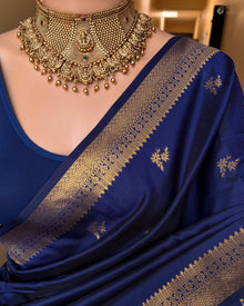 PEPSI BLUE  ART SILK SAREE WITH GOLDEN ZARI SMALL BORDER