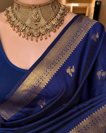 PEPSI BLUE  ART SILK SAREE WITH GOLDEN ZARI SMALL BORDER