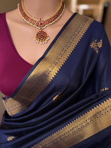 NAVY BLUE ART SILK SAREE WITH GOLDEN ZARI BORDER