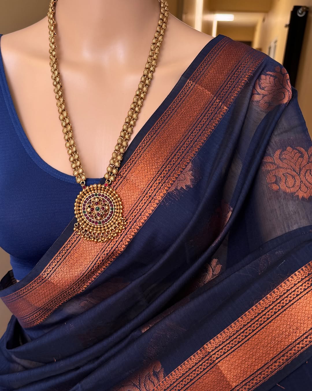 NAVY BLUE SILK COTTON SAREE