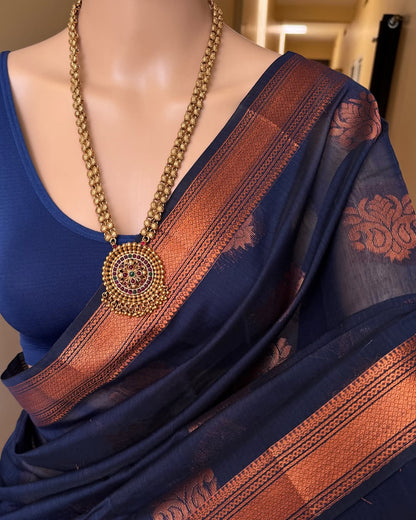 NAVY BLUE SILK COTTON SAREE