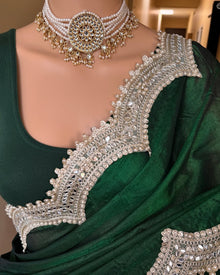 BOTTLE GREEN METTALIC TISSUE SAREE