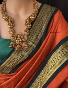 ORANGE COTTON SILK SAREE WITH GREEN BORDER