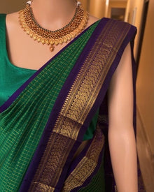 FOREST GREEN CHECKS COTTON SILK SAREE