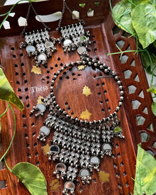 OXIDISED MIRROR CHOCKER NECK PIECE