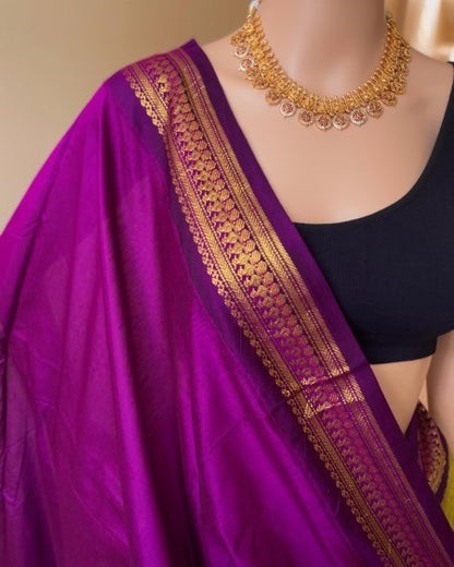 PEAR GREEN COTTON SILK SAREE WITH MAGENTA BORDER