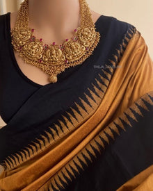 GOLDEN YELLOW COTTON SILK SAREE WITH TEMPLE BORDER