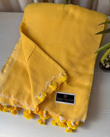PALE YELLOW PLAIN KHADI COTTON SAREE