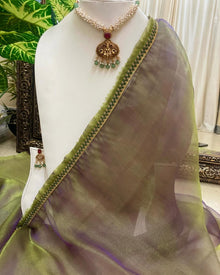 PASTEL GREEN VIOLET DUAL SHADED ORGANZA SAREE