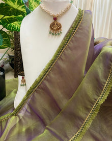 PASTEL GREEN VIOLET DUAL SHADED ORGANZA SAREE
